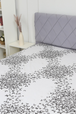 Простыня на резинке поплин Бабочки белый