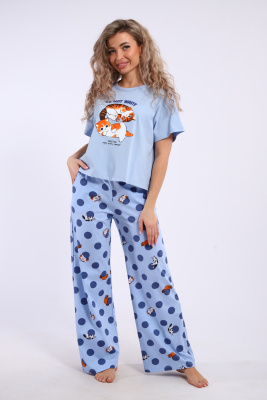 Костюм домашний арт. КД-00-007 голубой/котята-горошки
